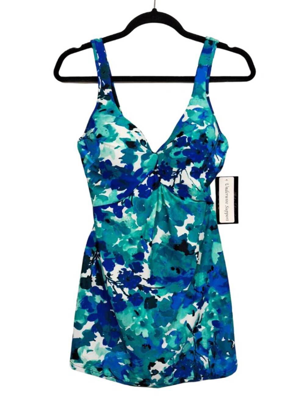 ALISHA LEVINE Floral Swimdress One Piece Blue Green Swim Beach Summer 14 NWT